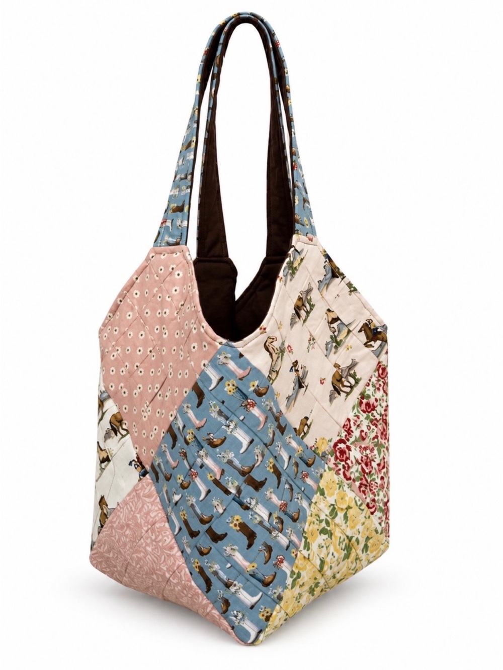 Western Cowgirl Mondo Bag Tote  Quilted Brown Blue Pink New